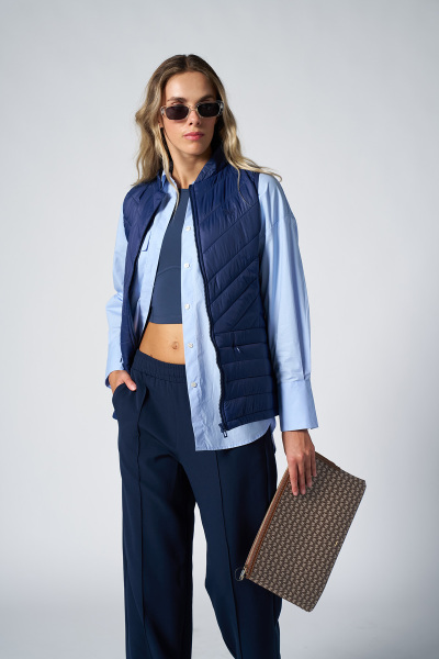 Kadın Lacivert Sıfır Kol Yakalı Rüzgar Geçirmez Üç Mevsim Yelek | 1267 - BİLCEE