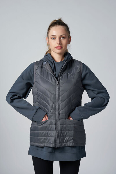 Kadın Koyu Gri Sıfır Kol Yakalı Rüzgar Geçirmez Üç Mevsim Yelek | 1267 - BİLCEE