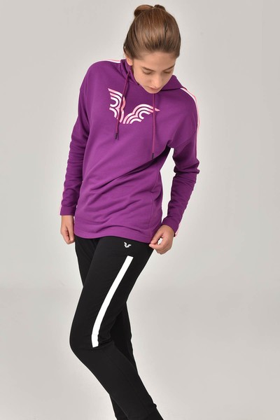 BİLCEE - Mor Unisex Kapüşonlu Çocuk Sweatshirt 1513