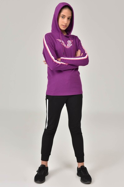 BİLCEE - Mor Unisex Kapüşonlu Çocuk Sweatshirt 1513 (1)