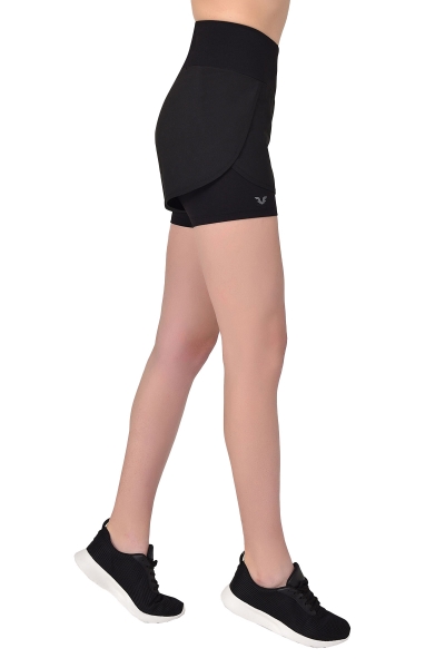 BİLCEE - Kadın Siyah Yüksek Bel Esnek Spor Taytlı Şort 8042 (1)