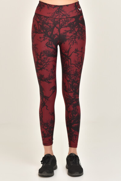 Kadın Bordo Yüksek Bel Desenli Esnek ve Toparlayıcı Spor Tayt 8121 - BİLCEE (1)