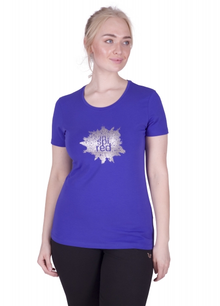 BİLCEE - Mavi Kadın Bisiklet Yaka Baskı Detaylı Büyük Beden T-Shirt 8131