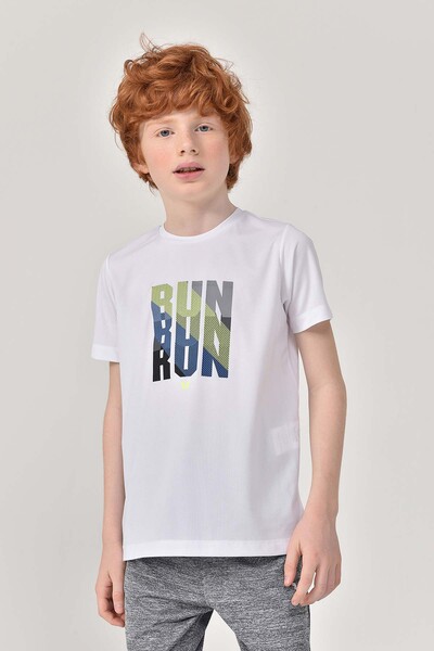 BİLCEE - Beyaz Erkek Çocuk Bisiklet Yaka T-Shirt 8144