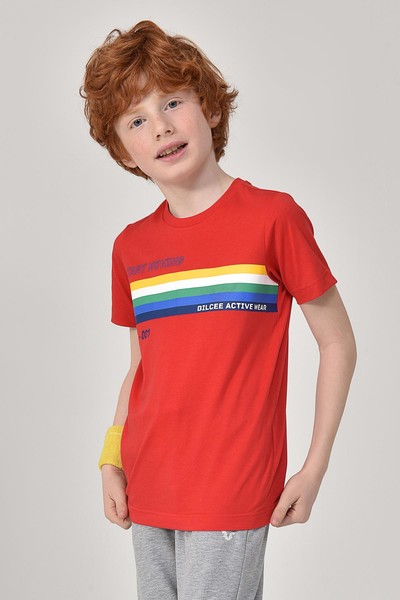 BİLCEE - Kırmızı Unisex Çocuk Bisiklet Yaka T-Shirt 8145
