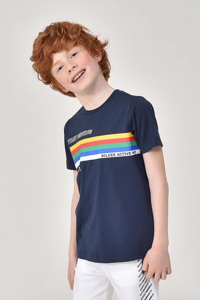 BİLCEE - Lacivert Unisex Çocuk Bisiklet Yaka T-Shirt 8145
