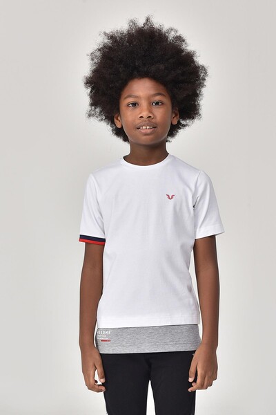 BİLCEE - Beyaz Erkek Çocuk Bisiklet Yaka Kısa Kollu T-Shirt 8163