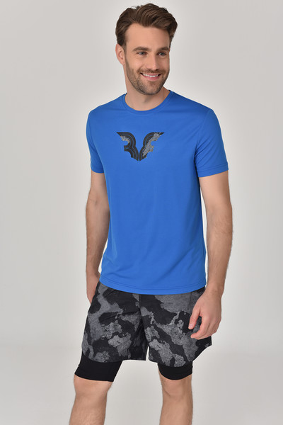 BİLCEE - Mavi Erkek Bisklet Yaka Antrenman T-Shirt 8843