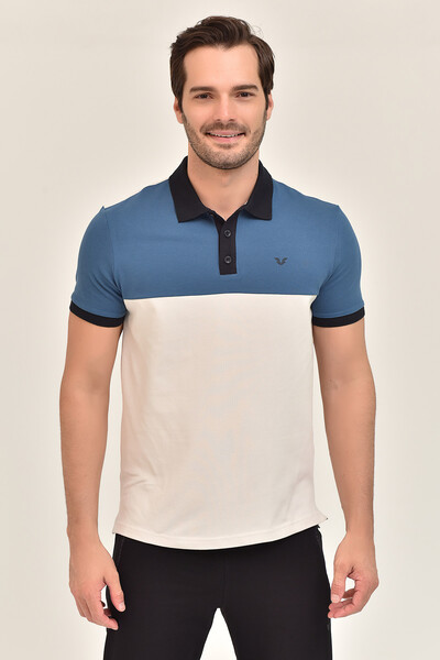 BİLCEE - Mavi Erkek Polo Yaka Biyük Beden T-Shirt 8981