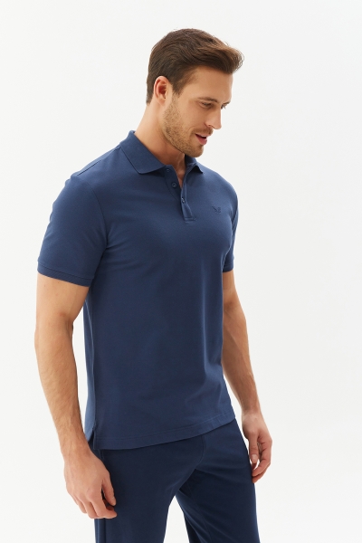 Erkek Lacivert Pamuklu Spor ve Günlük Basic Düğmeli Polo Yaka Tişört | 8982 - BİLCEE