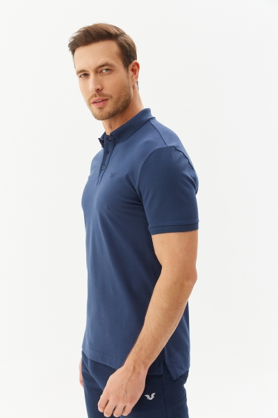 Erkek Lacivert Pamuklu Spor ve Günlük Basic Düğmeli Polo Yaka Tişört | 8982 - BİLCEE (1)