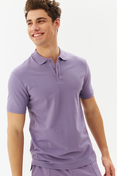 Erkek Mor Pamuklu Basic Düğmeli Polo Yaka Tişört | 8982 - BİLCEE (1)