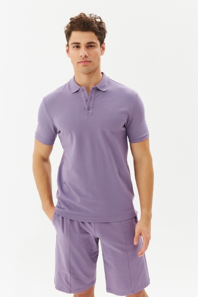 Erkek Mor Pamuklu Basic Düğmeli Polo Yaka Tişört | 8982 - BİLCEE