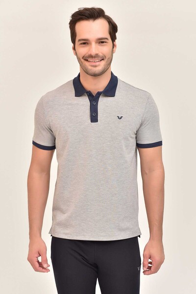 BİLCEE - Gri Büyük Beden Polo Yaka Erkek T-Shirt GS-8983
