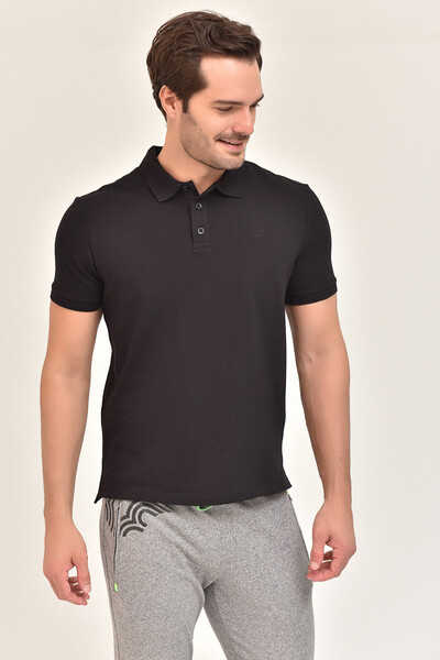 BİLCEE - Siyah Erkek Polo Yaka Biyük Beden T-Shirt 8983