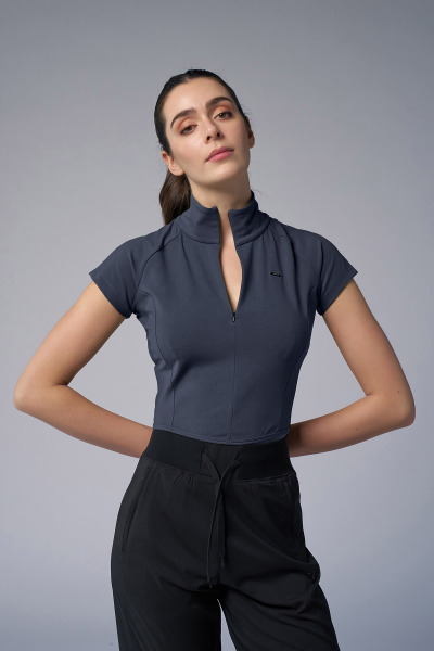 Kadın Carbon Kısa Kollu Yakalı Sörf Body 4059 - BİLCEE (1)