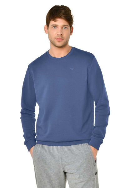 BİLCEE - Erkek Mavi Bisiklet Yaka Sweatshırt 8418