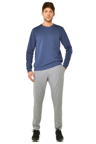 BİLCEE - Erkek Mavi Bisiklet Yaka Sweatshırt 8418 (1)