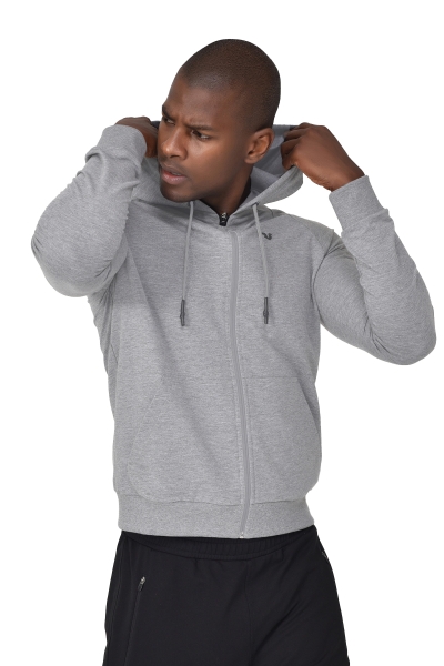 BİLCEE - Erkek Gri Kapüşonlu Fermuarlı Kanguru Cepli Sweatshirt 9336