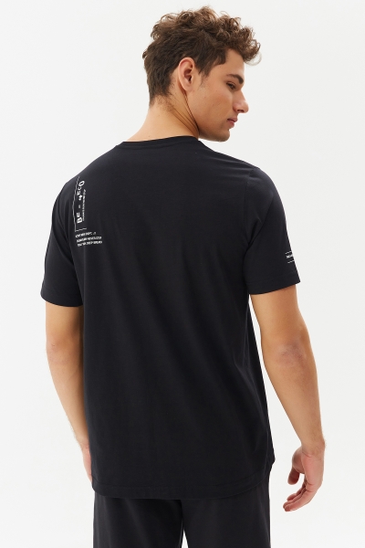 BİLCEE - Erkek Siyah Oversize Baskılı Tişört 0193
