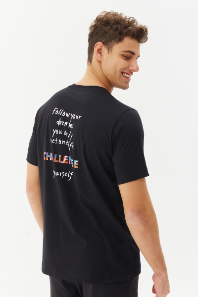 BİLCEE - Erkek Siyah Oversize Baskılı Tişört 0199