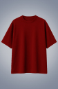 Erkek Bordo Basic Düz Pamuklu Ağır Kumaş Geniş Kalıp Oversize Tişört | 4581 - 1