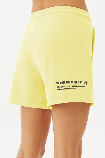 Kadın Sarı Baskı Detaylı %100 Pamuk Cepli Kısa Günlük Ve Spor Şort | 0102 - BİLCEE (1)