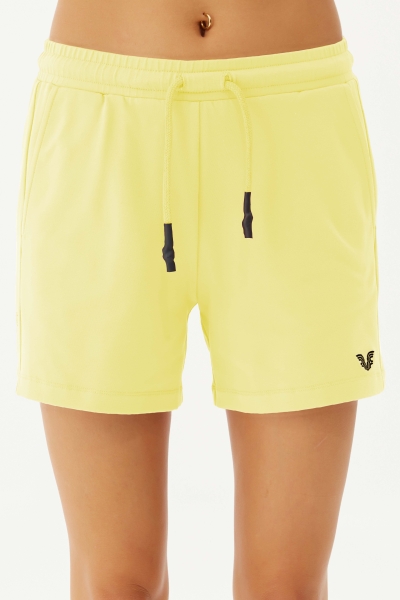 Kadın Sarı Baskı Detaylı %100 Pamuk Cepli Kısa Günlük Ve Spor Şort | 0102 - BİLCEE