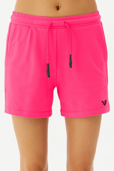 Kadın Fuşya Baskı Detaylı %100 Pamuk Cepli Kısa Günlük Ve Spor Şort | 0102 - BİLCEE