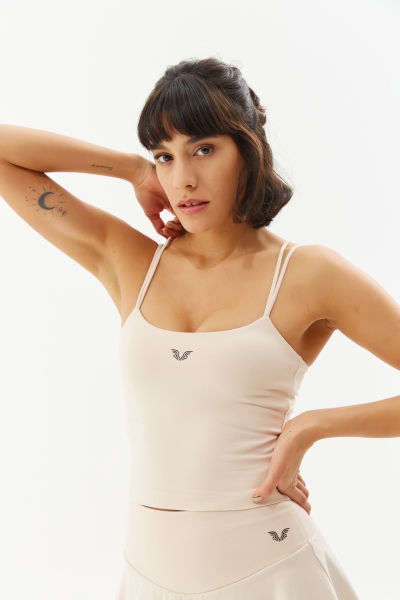 Kadın Krem Pedli İp Askılı İç Göstermeyen Crop Boy Atlet | 0111 - BİLCEE