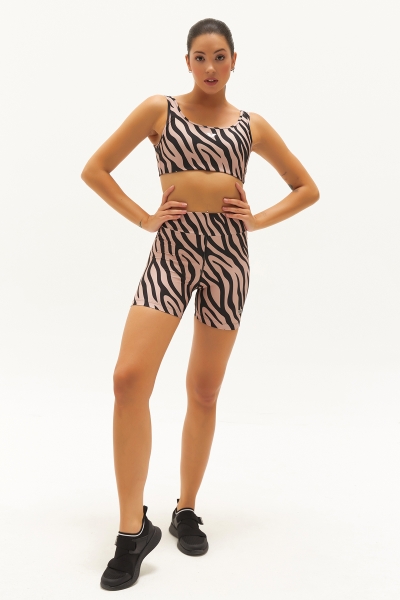 Kadın Bej Zebra Destekli Spor Crop Top Toparlayıcı Bra Sporcu Sütyeni Büstiyer | 0829 - BİLCEE (1)
