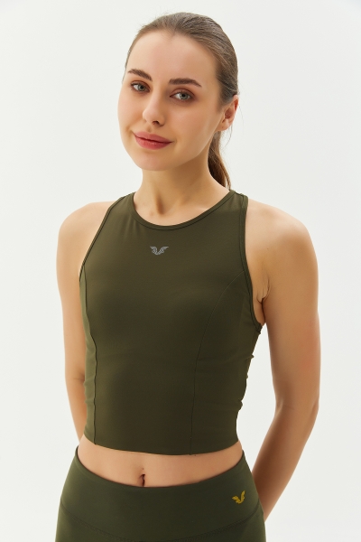 Kadın Haki Bisiklet Yaka Toparlayıcı Destekli Spor ve Günlük Destekli Crop Top Body Bra | 9209 - BİLCEE