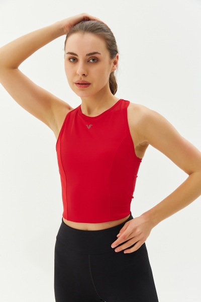 Kadın Kırmızı Bisiklet Yaka Toparlayıcı Destekli Spor ve Günlük Destekli Crop Top Body Bra | 9209 - BİLCEE