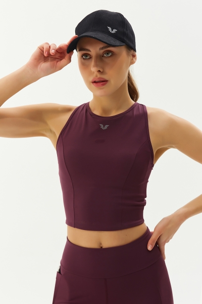 Kadın Bordo Bisiklet Yaka Toparlayıcı Destekli Spor ve Günlük Destekli Crop Top Body Bra | 9209 - BİLCEE