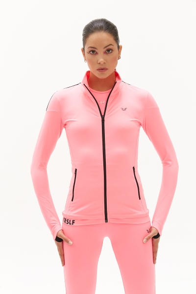 Kadın Pembe Dik Yaka Cepli Fermuarlı Spor Alt Üst 3'lü Eşofman Takımı | 0600 - BİLCEE (1)