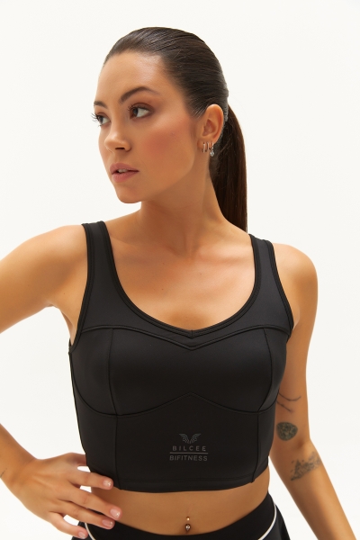 Kadın Siyah Fitness-Antrenman Spor Fashion Crop Top Toparlayıcı Bra Sporcu Sütyeni Büstiyer | 0604 - BİLCEE