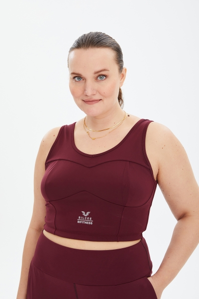 Kadın Bordo Fitness-Antrenman Spor Fashion Crop Top Toparlayıcı Bra Sporcu Sütyeni Büstiyer | 0604 - BİLCEE (1)