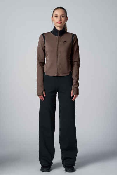 Kadın Kahverengi Crop Ceketli Palazzo Pantolonlu Eşofman Takım 4560 - BİLCEE (1)