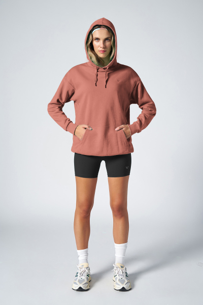 Pudra Pembe Kadın Kapüşonlu Kanguru Cepli Pamuklu Spor Düz Sweatshirt | 8785 - BİLCEE (1)