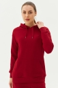 Kadın Bordo Kapüşonlu Kanguru Cepli Pamuklu Spor Düz Sweatshirt | 8785 - 1