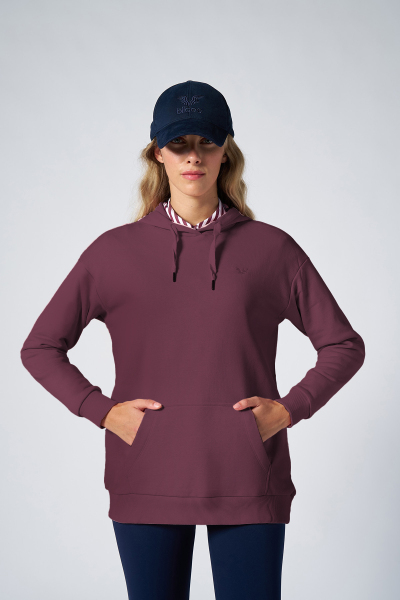 Kadın Koyu Pembe Kapüşonlu Kanguru Cepli Pamuklu Spor Düz Sweatshirt | 8785 - BİLCEE