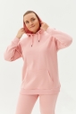 Kadın Pudra Kapüşonlu Kanguru Cepli Pamuklu Spor Düz Sweatshirt | 8785 - 9
