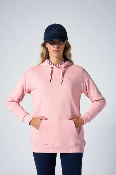 Kadın Pudra Kapüşonlu Kanguru Cepli Pamuklu Spor Düz Sweatshirt | 8785 - BİLCEE (1)