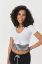 Kadın Beyaz Kısa Kollu Desenli Spor Crop Body | 0077 - 1