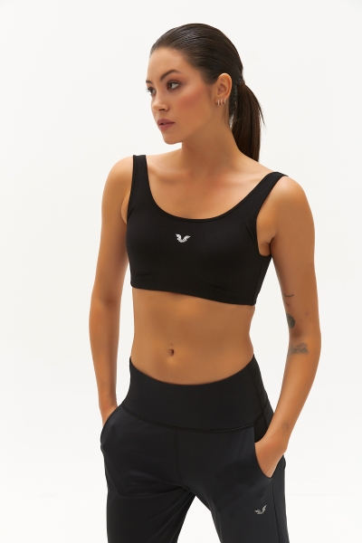 Kadın Siyah Likralı Pedli Spor Crop Toparlayıcı Bra Sporcu Sütyeni Büstiyer | 0819 - BİLCEE