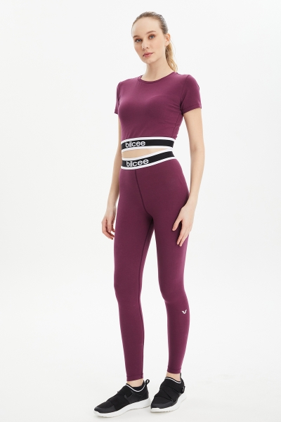 Kadın Mürdüm Organik Pamuklu Taytlı Crop Fitness ve Sporcu Sütyen Takımı | 0541 - BİLCEE (1)