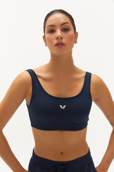 Kadın Lacivert Pamuklu Destekli Spor ve Günlük Crop Top Bra Sporcu Sütyeni | 0148 - BİLCEE