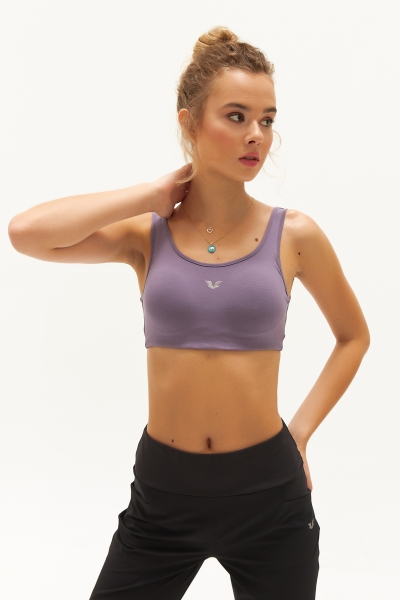 Kadın Lila Organik Pamuklu Destekli Spor ve Günlük Crop Top Bra Sporcu Sütyeni | 0148 - BİLCEE (1)