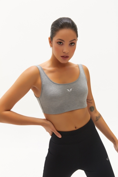 Kadın Gri Organik Pamuklu Destekli Spor ve Günlük Crop Top Bra Sporcu Sütyeni | 0148 - BİLCEE (1)