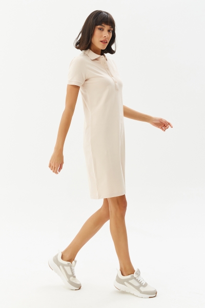 Kadın Krem Pamuklu Polo Yaka Basic Kısa Kollu Yazlık Uzun Boy Günlük ve Spor Elbise | 0127 - BİLCEE (1)